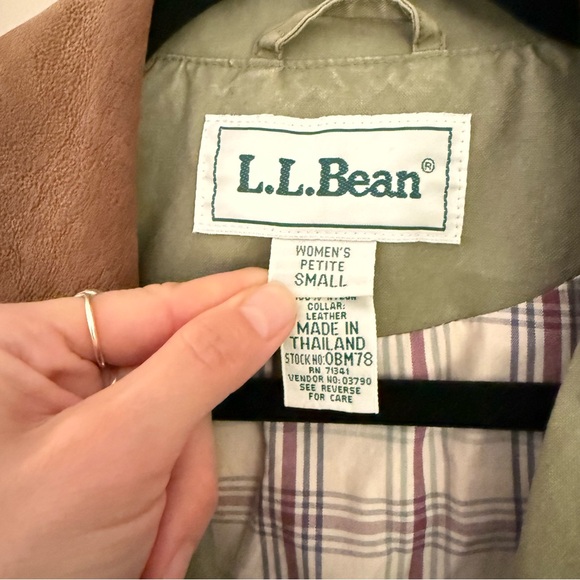 LL Bean Vintage Leather Collar Barn Jacket Olive Small Petite Cottagecore - Picture 4 of 10